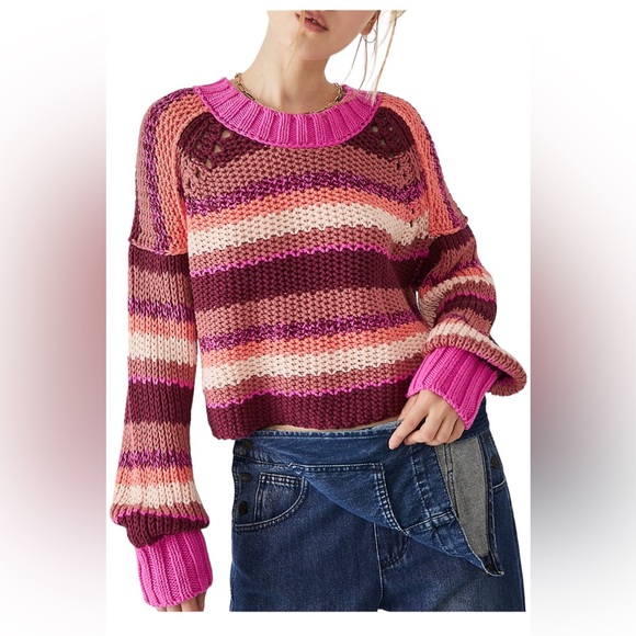 Free People Sweaters - Free People Devon Sweater / Fuschia Rose Combo Size XS SOLD OUT!
